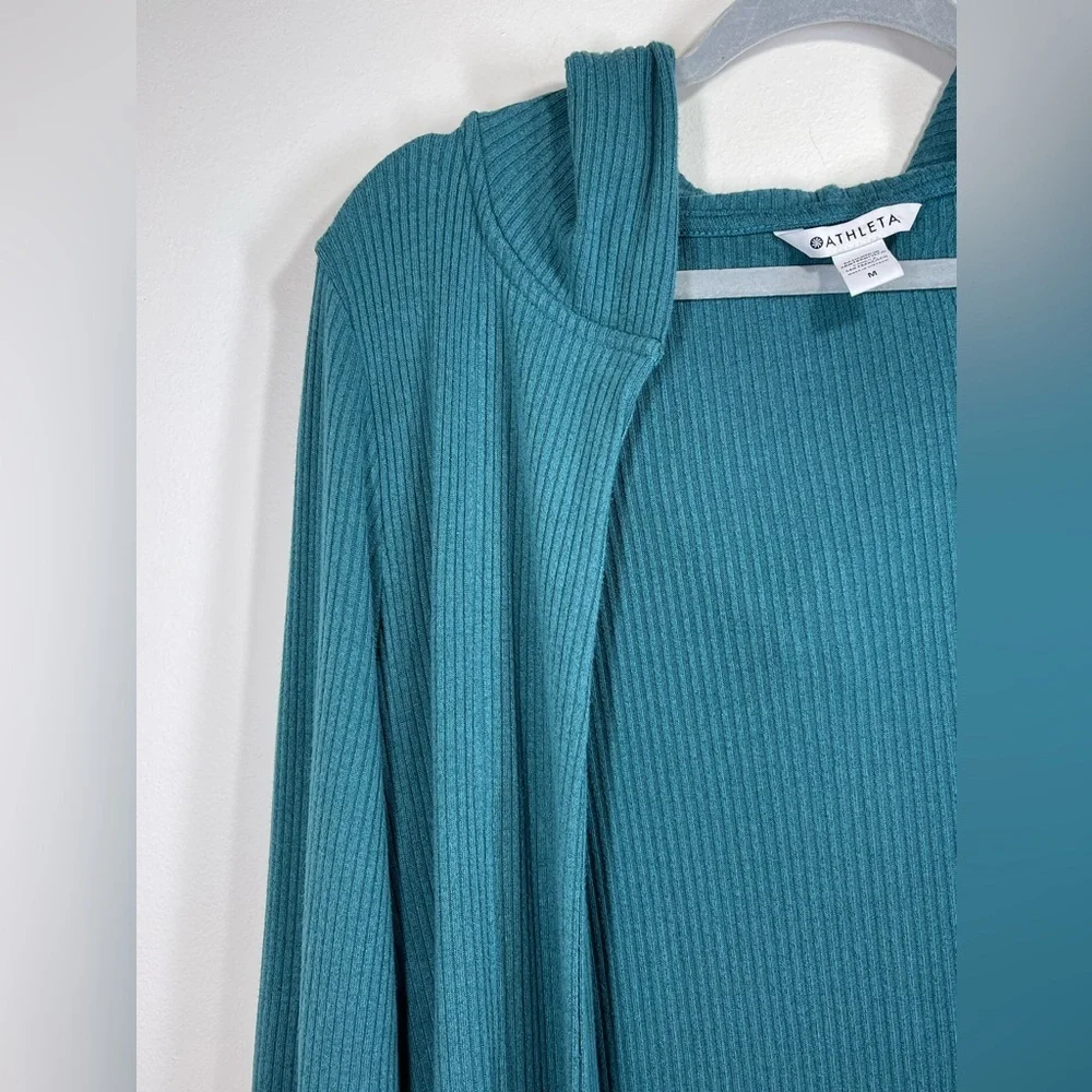 ATHLETA Women’s Pranayama Long Ribbed Hooded Cardigan Teal Size Medium - Picture 3 of 11